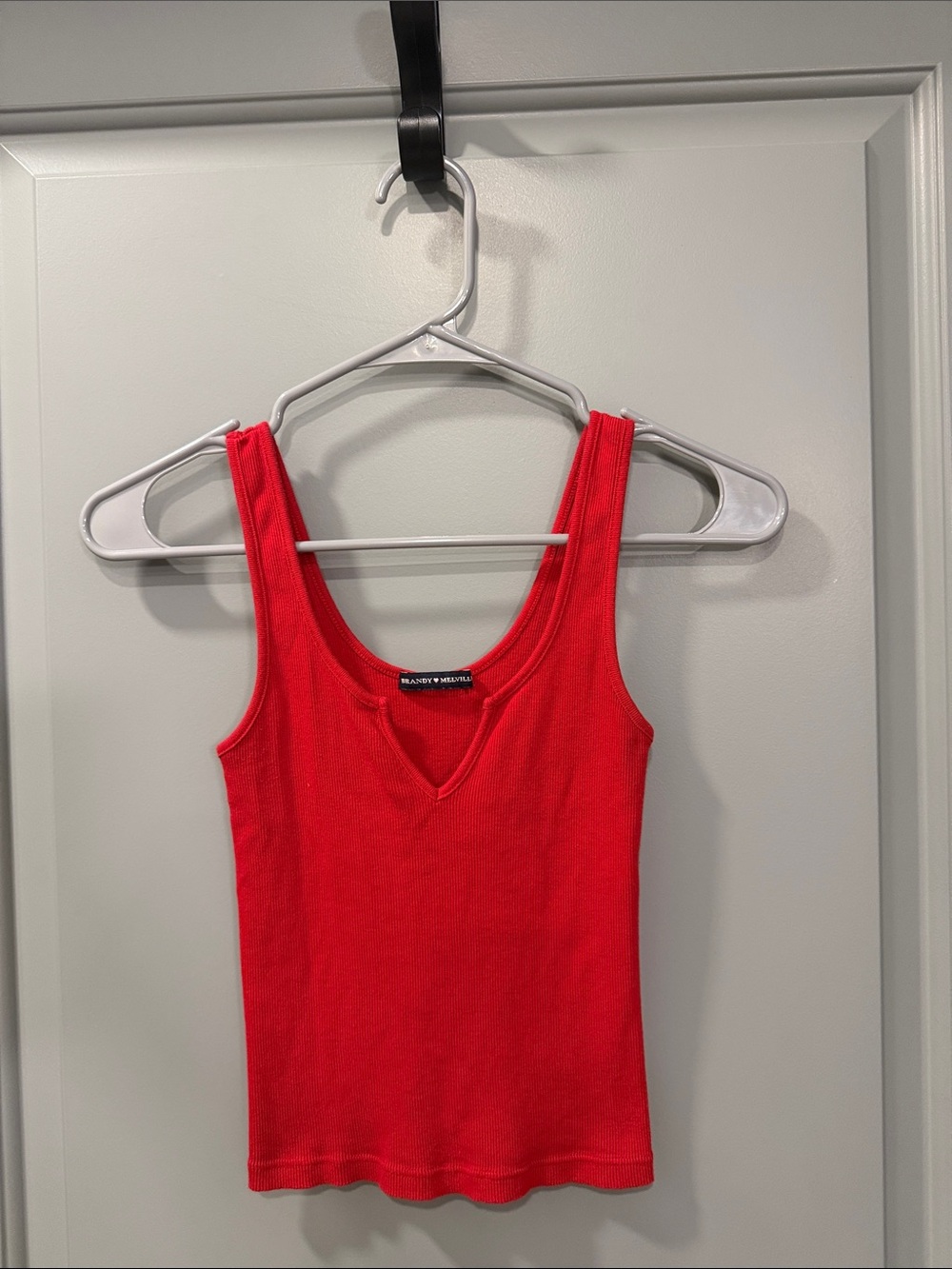Brandy Melville Red Ribbed V-Notch Tank